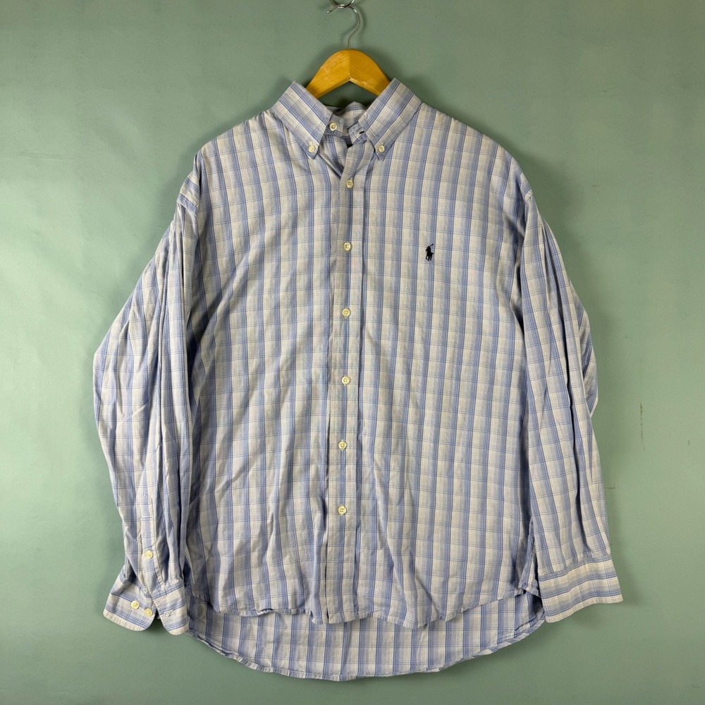 Vintage 90s Y2K Ralph Lauren Blake Men's XL Blue Plaid Button Down Shirt Preppy